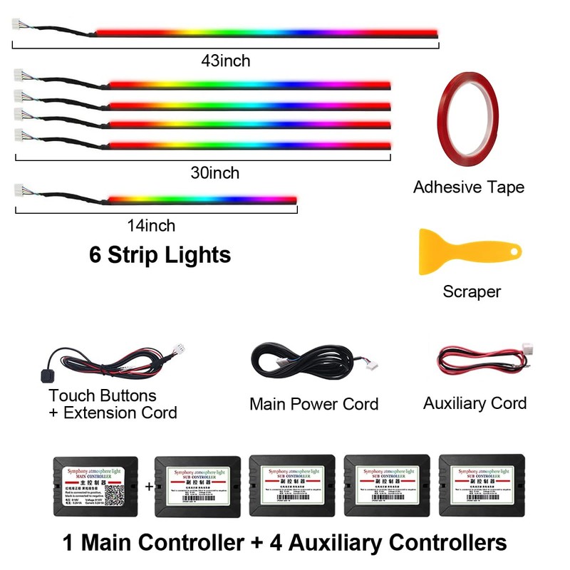 Dreamcolor Acrylic Interior Car LED Strip Light,RGB 6 in 1
