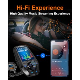 Upgraded Bluetooth FM Transmitter for Car, Wireless Radio Adapter Kit W 1.8" Color Display Hands-Free Call AUX in/Out SD/TF Card USB Fast Charge 18W for All Smartphones Audio Players - Black