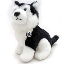 Husky KIRIMA Sitting Sleigh Dog Black and White with Blue Eyes Cuddly Toy 15 cm Plush Toy Dog Plush Dog
