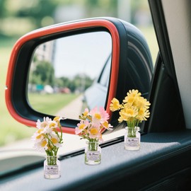 Lyreh 3pcs Daisy Dashboard Decorations, Cute Mini Flower Car Dashboard Decorations for Women Cute Aesthetic Floral Car Interior Accessories Pretty Gift(Yellow & White & Pink)