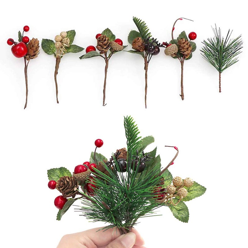 14pcs Christmas Floral Arrangement Artificial Pine Cones Berry Stems Decor
