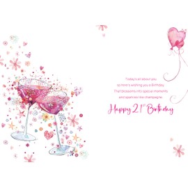 Cherry Orchard, Artistic 21st Birthday Card for her, Milestone Birthday card Cocktail glass design finished with Beautiful pink foil