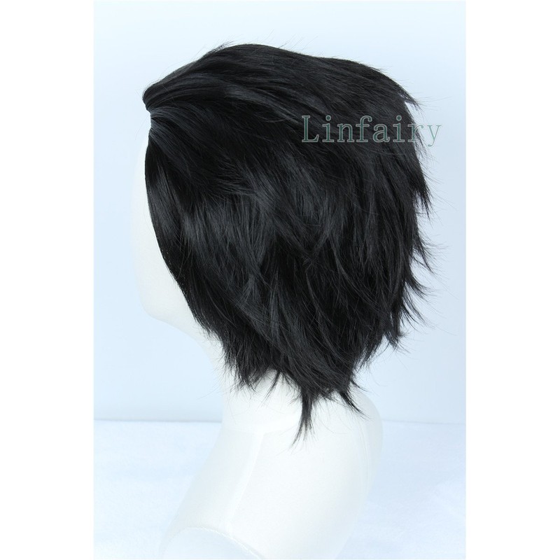 Linfairy Short Straight Cosplay Wig Halloween Costume Wig (black)