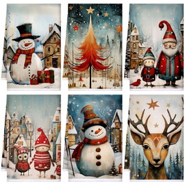 Bencailor 6 Pcs Christmas Kitchen Towels Absorbent Soft Microfiber Farmhouse Dish Towels and Dishcloths Sets 16x24Inch Winter Christmas Hand Towels for Housewarming Gift (Multicolor,Elk)