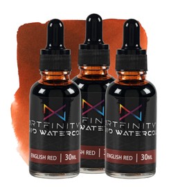 Artfinity Liquid Watercolor Paint 30 ml Bottle - 3 Pack, English Red - Vibrant Dye-Based Liquid Watercolor w/Glass Pipette, Fast-Drying, Fine Art Paint for Calligraphy, Airbrushing & Traditional Art