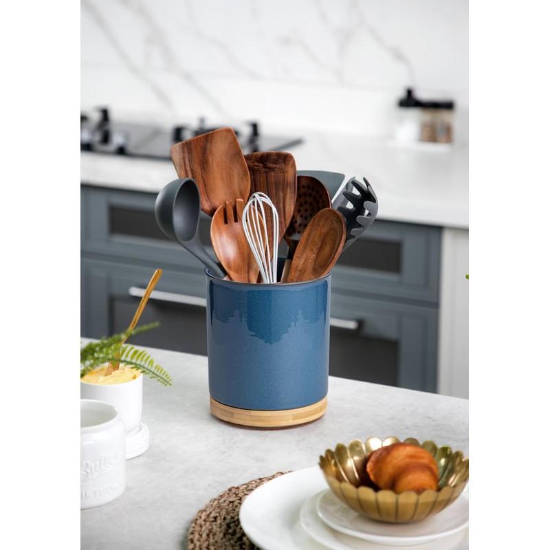 Nucookery 360°Rotating Utensil Holder, 7.2" Kitchen Utensil Crock, Ceramic Cooking