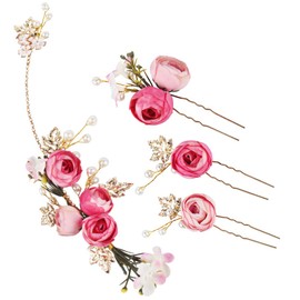 4 Pcs Bridal Hair Pins, Rose Floral Hair Clips, Pearl Rhinestone Hair Piece, Hair Accessories for Wedding