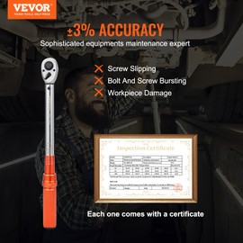 VEVOR Torque Wrench, 1/2-inch Drive Click Torque Wrench 10-150ft.lb/14-204n.m, Dual-Direction Adjustable Torque Wrench Set, Mechanical Dual Range Scales Torque Wrench Kit with Adapters Extension Rod