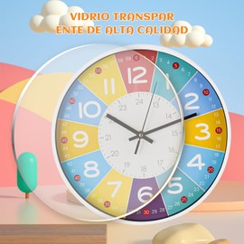 TXG Reloj Pared Silencioso para Niños - Reloj de Pared Colorido, Relojes Pared Grandede 12 Pulgadas, Reloj Pared Digital Redondo, para Aulas de Profesores o Dormitorios de Niños, Aula Escolar