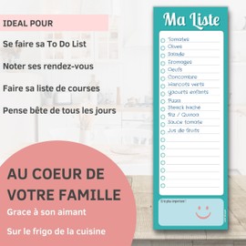 MA LIST Magnetic Notepad for the whole family to put on your fridge and don't forget anything - for shopping lists / Todo list / Pense beast - for the fridge - Made in France (Viridian)