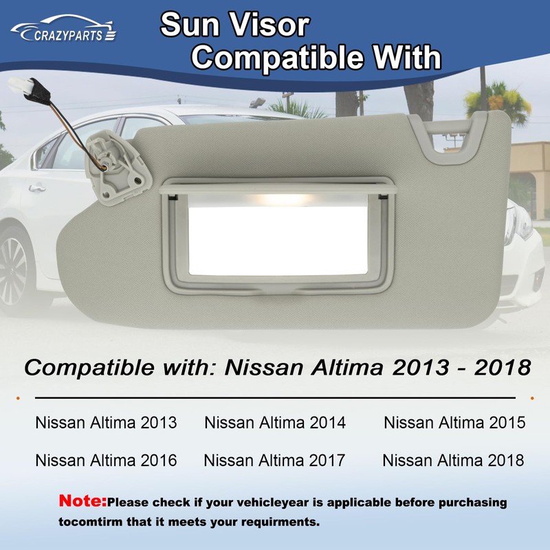Driver Left Side Sun Visor Replacement Compatible with Nissan Altima