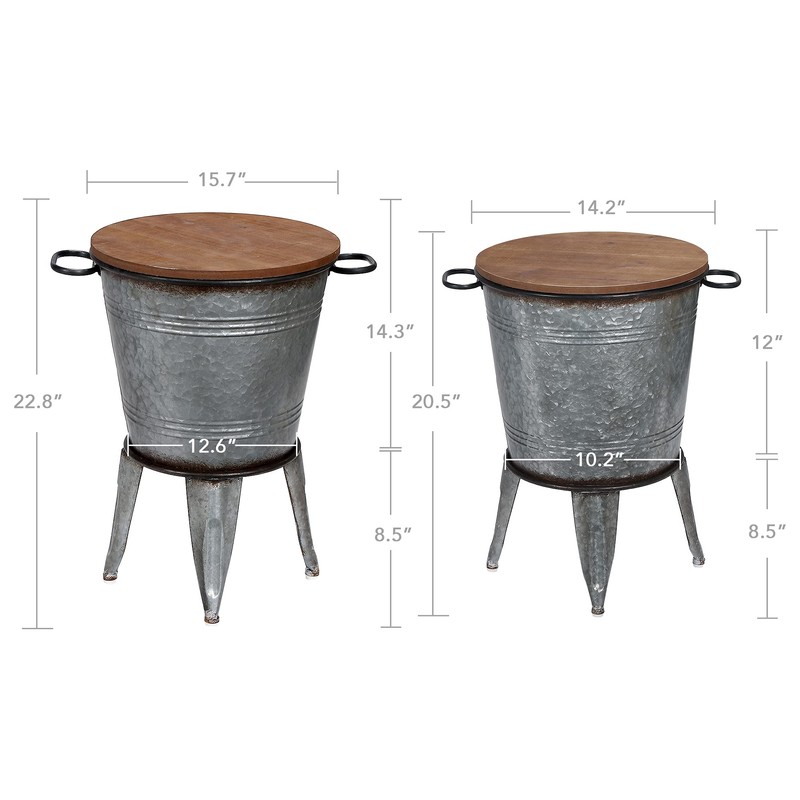 RUSTOWN Farmhouse Accent Side Table, Rustic Antique Galvanized End Coffee