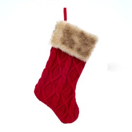 Kurt Adler 20.5 Inch Cable Knit Red Stocking with Brown Faux Fur Cuff