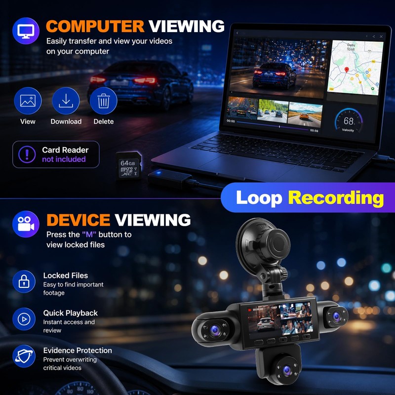 Volxcereo 5 Channel Dash Cam Front and Rear Left Right