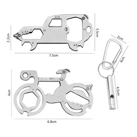 2 Piece Bicycle, Car Multi Tool with 1 Piece Lifeguard Carabiner, Multifunction Wrench, Small Multifunction Screwdriver, Bottle Opener, 10-in-1 Multi-Tool