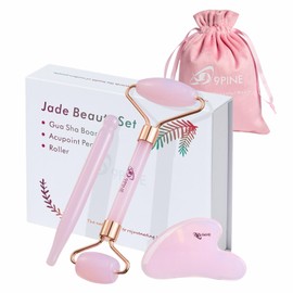9 9PINE 3-in-1 Jade Gua Sha Set-Jade Roller & Gua Sha Kit& Facial Massage Pen,Top Choice for Puffiness Relief & Face Sculpting! Facial Massage Device for Skincare, Best Gift (Pink)