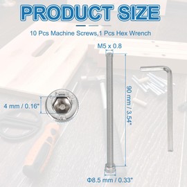 PATIKIL 10 Pcs M5 x 90mm Hex Socket Head Cap Screws Bolts, 304 Stainless Steel Socket Drive Machine Screws with Hex Wrench, Full Threads