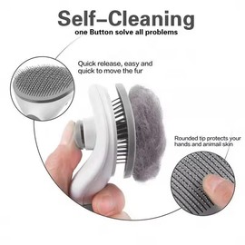 Generic Pet Grooming Brush, Gray - Self Cleaning Dematting Comb for Cats and Dogs, Bristles with Massage Particles, Ergonomic Handle Design, Easy to Use, for Long or Short Hair Breeds, Stainless Steel