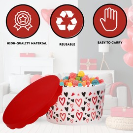 LLE Valentines Plastic Cookie Container with Scallop Lids Round Food Tubs for Cookies Candies Gift Canister Goody Treat Party Favor Boxes Home Kitchen Valentines Day Holiday Easter Decor Pack of 3