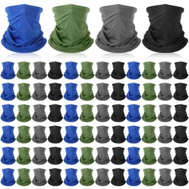 Sureio 80 Pcs Men's Neck Gaiter Bulk Cooling Face Mask for Men Women Summer UV Protection Face Cover Breathable Bandanas (Black,Royal Blue,Dark Grey,Army Green)