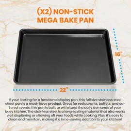 NutriChef 2-Piece XL Mega Cookie Sheet Baking Pans Set - 22" x 16" Extra Large Nonstick Carbon Steel Oven Baking Tray Pans, Stackable Bakeware, Black - NCLGBP16