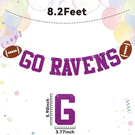 Go Ravens Banner - Ravens Football Party Decor, Football Game Day Celebration Party Decorations Purple Glitter