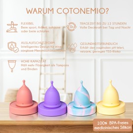 Cotonemio Tulip Menstruationstassen-Set Mit Sterilisator (3er-Pack) 100% Medizinisches Silikon Nachhaltig Ohne BPA, Plastikfrei Bis Zu 12 Stunden(Menstruationstasse Sterilisator Baumwollbeutel) (L)