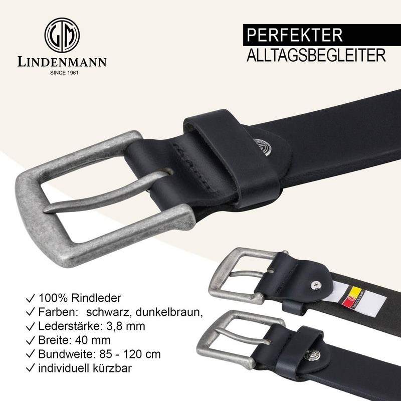 LINDENMANN Genuine Full Leather Belt Men's Jeans Belt Men's Leather
