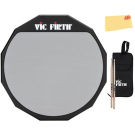 Vic Firth 12" Double Sided Drum Practice Pad Bundle with a Pair of 5A Drumsticks, Stick Bag, and Austin Bazaar Polishing Cloth