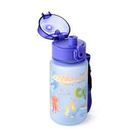 Puckator Mariniverse Pop Top 350ml Shatterproof Children's Bottle - Reusable Insulated Active Water Bottle Flask For Girls And Boys With A Carry Handle & Straw - Bpa Free - For School Nursery