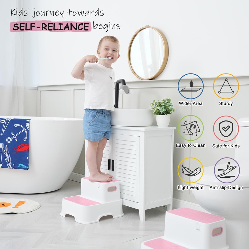 Harwaya Two Step Stools for Toddlers Girls, Small Kids Step