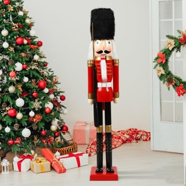 Liliful 48 Inch 4 ft Tall Life Size Christmas Nutcracker King Giant Red and White Wooden Nutcracker Soldier with Golden Scepter Nutcracker Statue for Indoor Outdoor Xmas Commercial Decor (Soldier)
