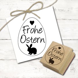 Dekolando Stamp Happy Easter Easter Bunny – Easter Egg Motif Stamp Heart Wooden Stamp Easter Stamp – Imprint 35 x 48 mm