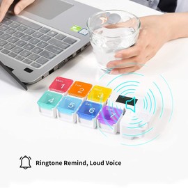 Binnan Automatic Pill Dispenser Weekly Pill Box Organiser, 7 Day Portable Pill Box with Smart Reminder Alarm Detachable Medicine Box Container for Medicine, Fish Oil, Vitamins and Supplements