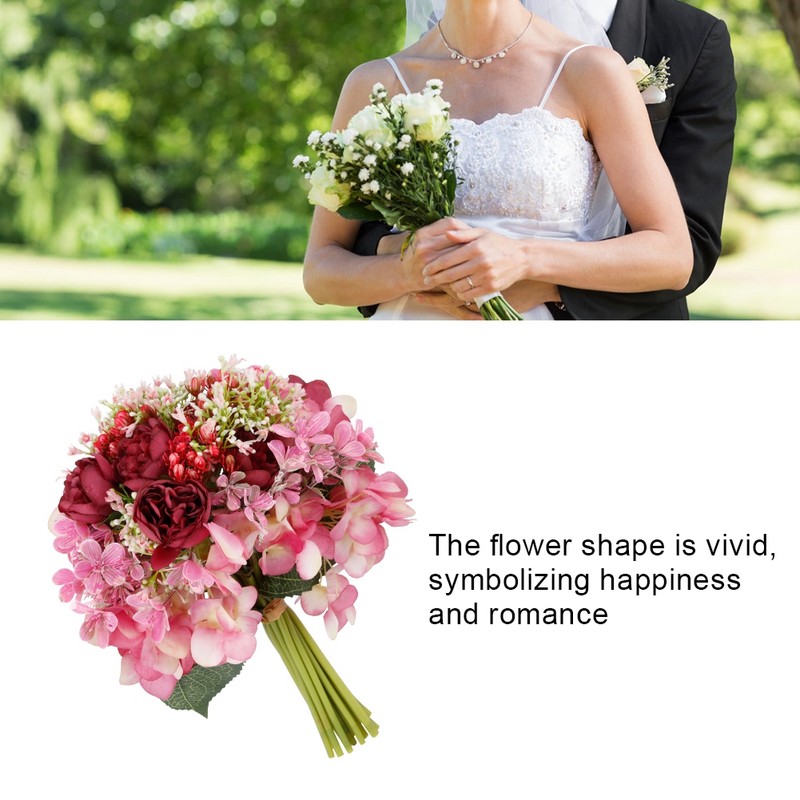 Simulation Wedding Bouquet Beautiful Bridal Holding Flower Wedding DecorationWine Red