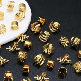 Set of 50 Dreadlocks Ha Accessories for Women Gold Ha Bijouts for Braids, Hair Rings