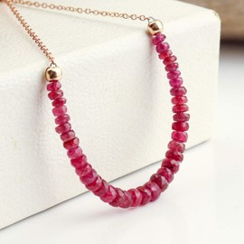 African Ruby, Natural Gemstone Beads Bar Bracelets Jewelry, Birthstone, Energy Healing Crystals, 14K Rose Gold 925 Sterling Silver Chain 20 cm, "Motivation Love Stone"