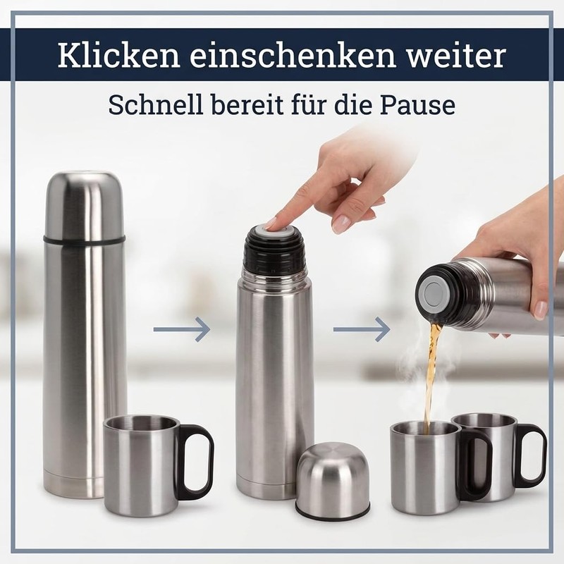 MIJOMA Insulated Jug 1 Litre with 2 Cups - Stainless