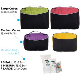 bago 7 Pcs Packing Cubes For Travel - 4 Packing Cube with 3 ZipLock Bags - Travel Cubes to Get Maximum Storage, Save Time & Effort to Pack - Happy Traveling (GreenRedPurpleYellow)