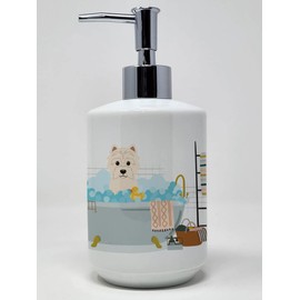 Caroline's Treasures WDK5739SOAP Westie in Bathtub Ceramic Soap Dispenser Hand Soap Dispenser Pump Bottles for Bathroom Kitchen, Empty Refillable Liquid Soap Container
