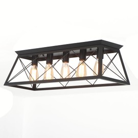 umeiluce 31.5 Inch Black Vintage Metal Flush Mount for Living Room Dining Room,5 Lights Industrial Kitchen Island Ceiling Light,Farmhouse Ceiling Lighting Fixture