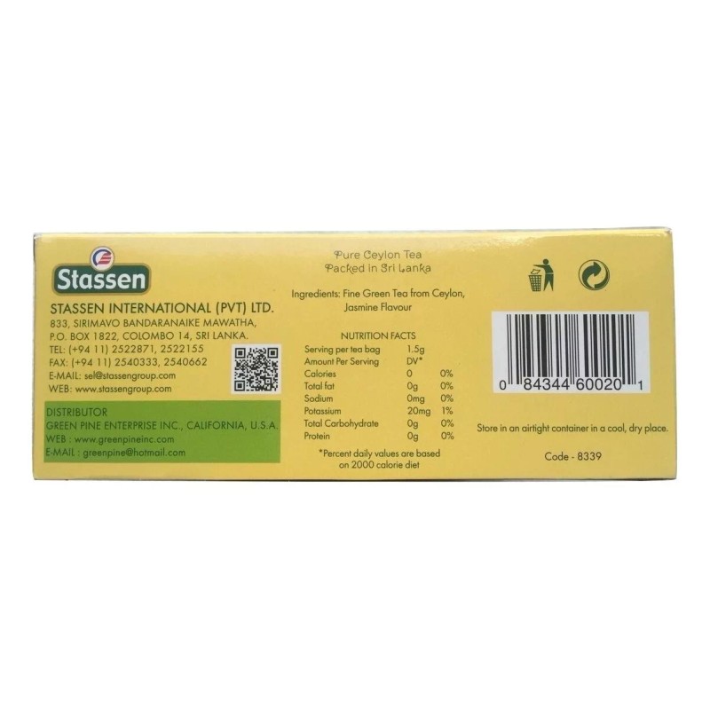 Stassen Jasmine Green Tea 100 Tea Bags Quality #1 -