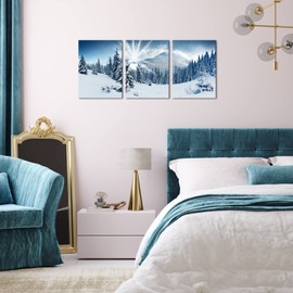 Nachic Wall Snow Mountain Wall Art Winter Tree Forest at Sunrise Picture Canvas Prints Nature Landscape Paintings Prints Modern Artwork for Living Room Home Decoration (Small)