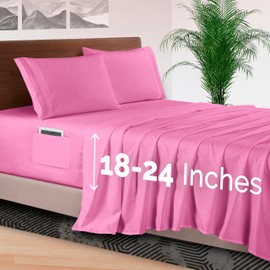 Elegant Comfort 4-Piece Bed Sheet Set - Luxury Bedding 1500 Premium Hotel Quality Microfiber, All Around Elastic 18-24 Inches Deep Fitted Sheet- Extra Deep Pocket Sheets, Full, Light Pink