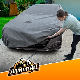 Armor All Heavy Duty Premium All-Weather Car Cover by Season Guard; Max Protection from Sun Rain Wind & Snow for Cars or Sedans from 158" to 175" Total Length; Indoor & Outdoor Use, Grey (1270115SG)