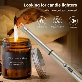 Navpeak Electric Candle Lighter Windproof USB Rechargeable Flameless Long Neck Lighter for Candles Gas Stove Fireplace BBQ Kitchen Grills (Champagne Gold)