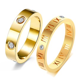 VQYSKO Love Friendship Ring 18K Gold plated Cubic Zirconia Stainless Steel wedding Promise Bands Jewelry Birthday Gifts for Women, Size 4-12, Stainless Steel, stainless steel