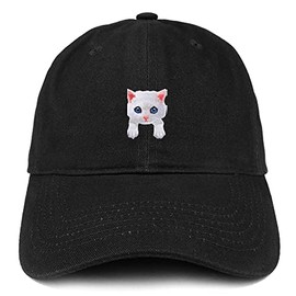 Trendy Apparel Shop White Persian Cat Kitten Patch Low Profile Soft Cotton Baseball Cap - Black