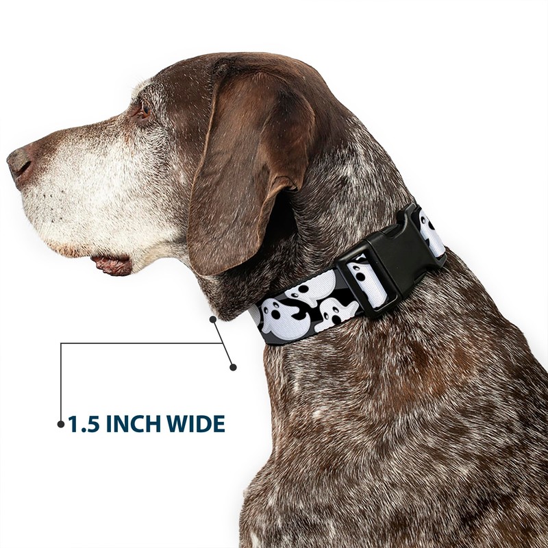 Buckle-Down Plastic Clip Collar - Ghosts Scattered Black/White - 1"