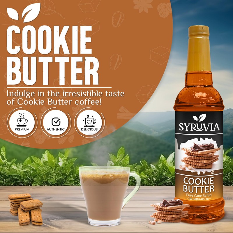Syruvia Coffee Syrup, Cookie Butter Flavored Syrup for Drinks, Lattes,